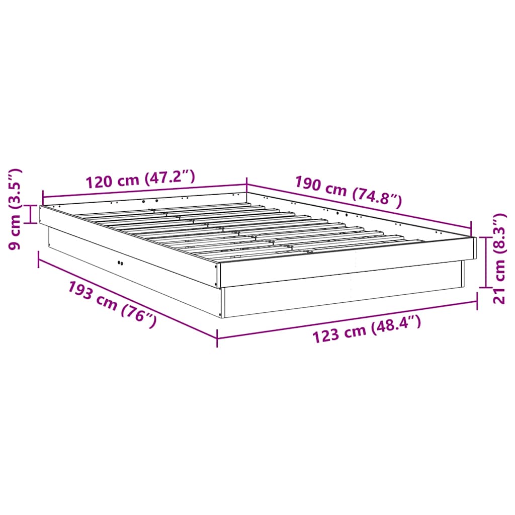 Bedframe zonder matras 120x190 cm massief hout eiken