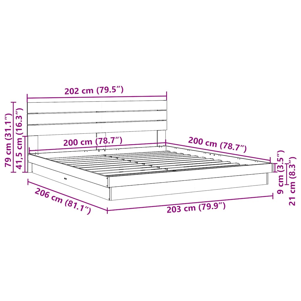 Bedframe hoofdeinde zonder matras 200x200 cm massief hout eiken