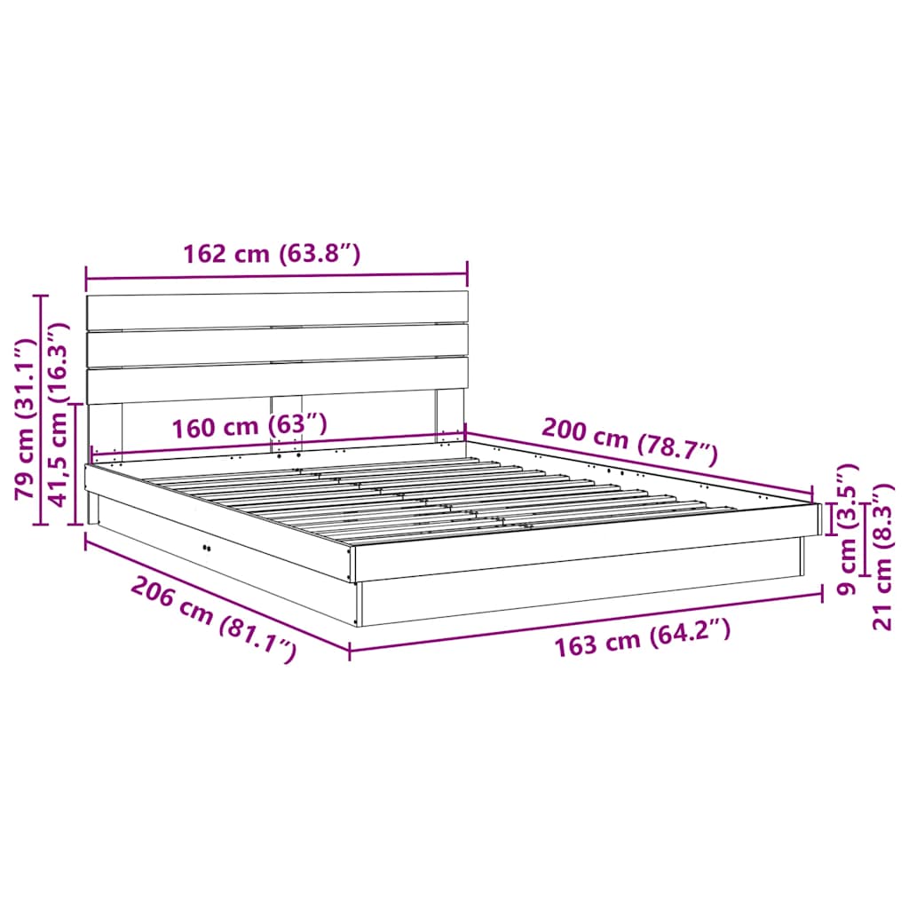 Bedframe hoofdeinde zonder matras 160x200 cm massief eikenhout