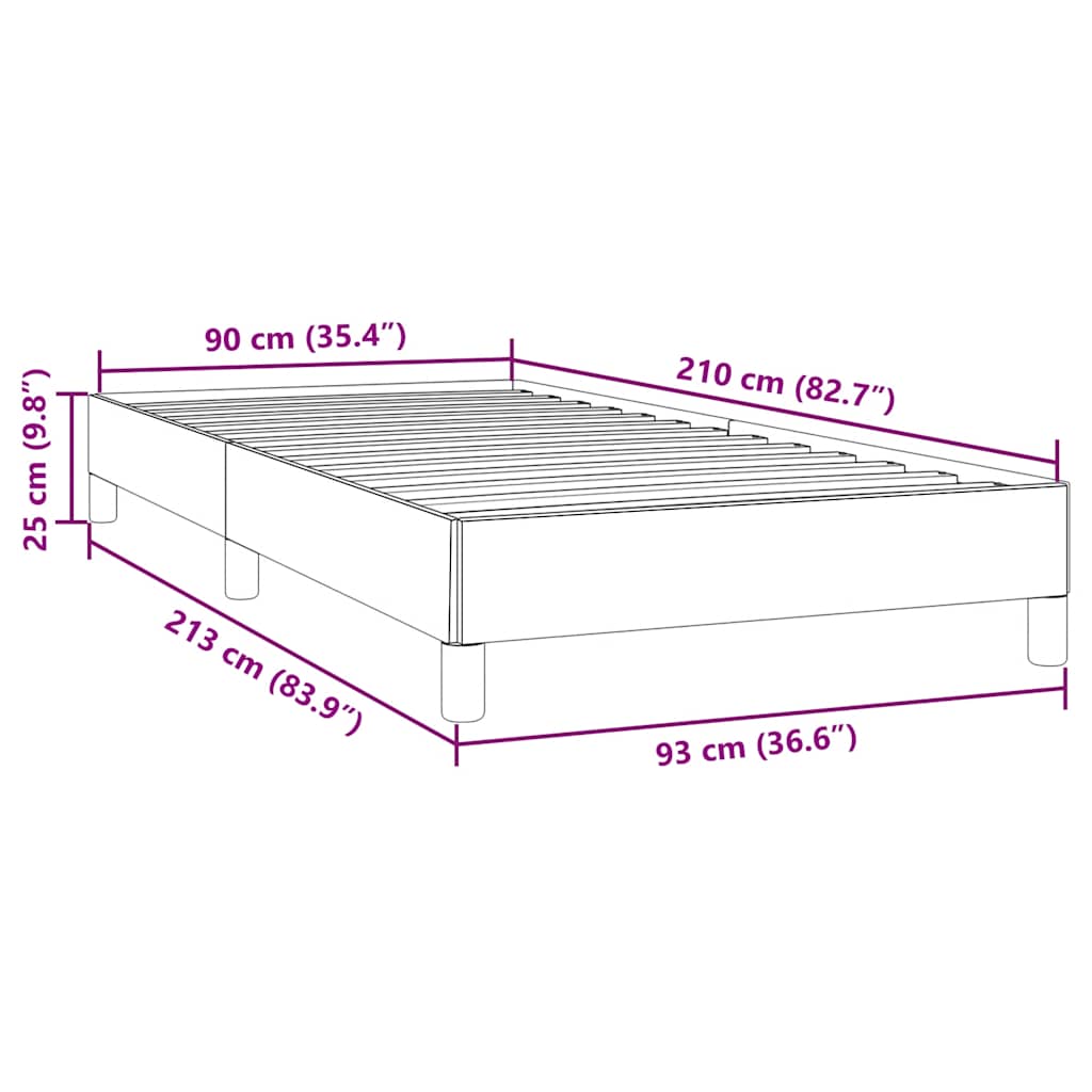 Boxspring zonder matras fluweel lichtgrijs 90x210 cm