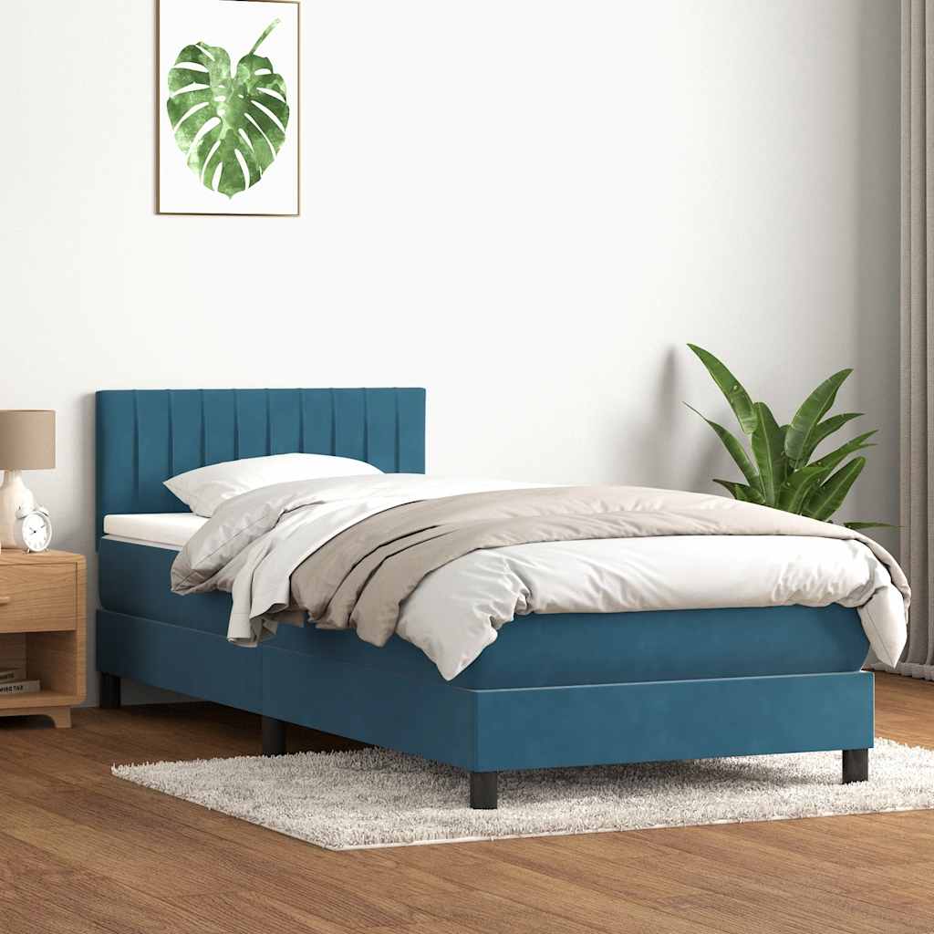 Boxspring met matras fluweel donkerblauw 80x220 cm