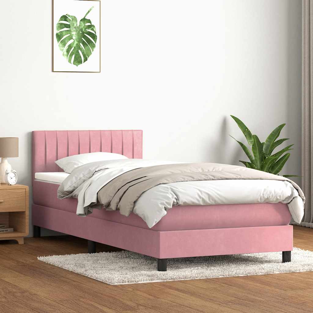 Boxspring met matras fluweel roze 100x220 cm