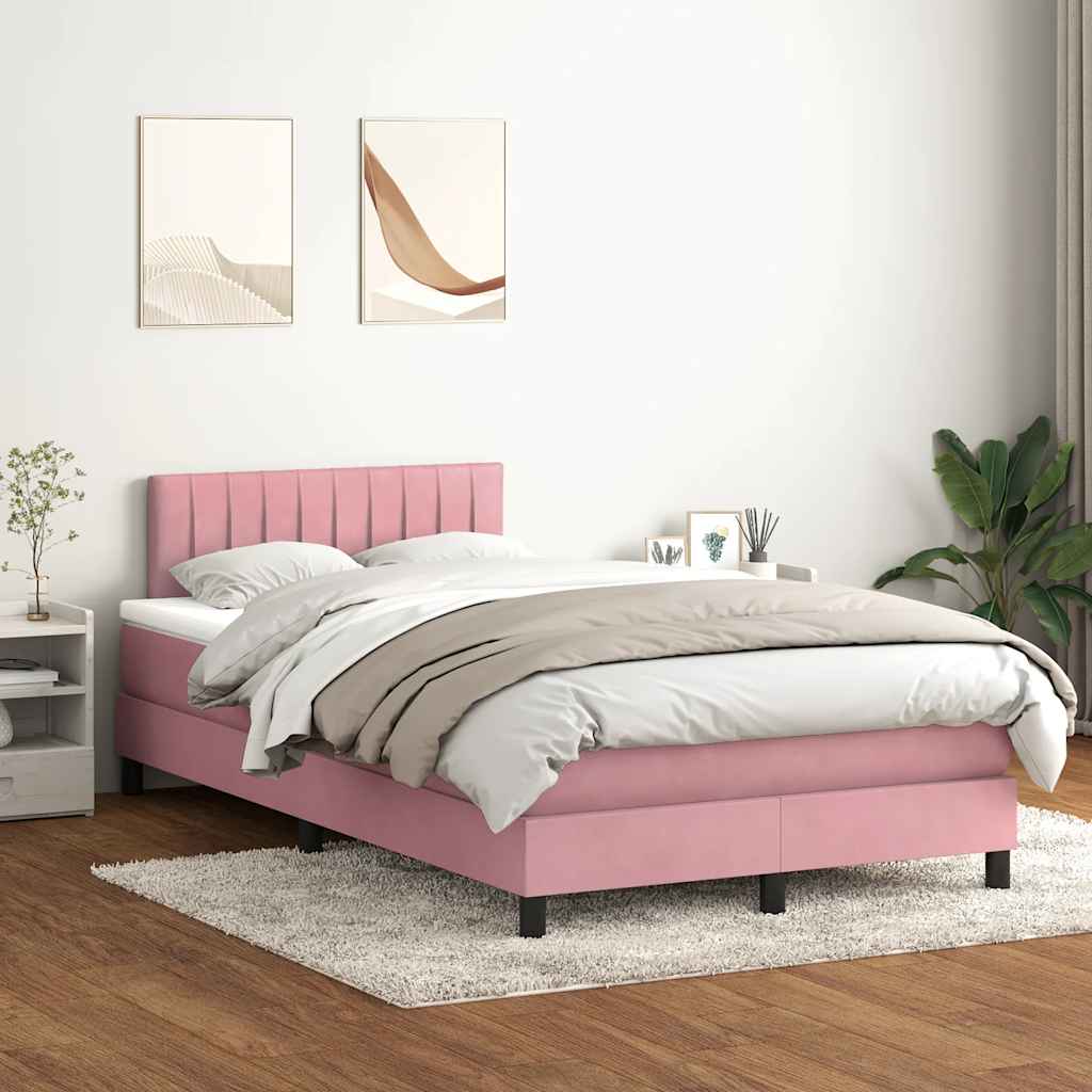 Boxspring met matras fluweel roze 120x220 cm