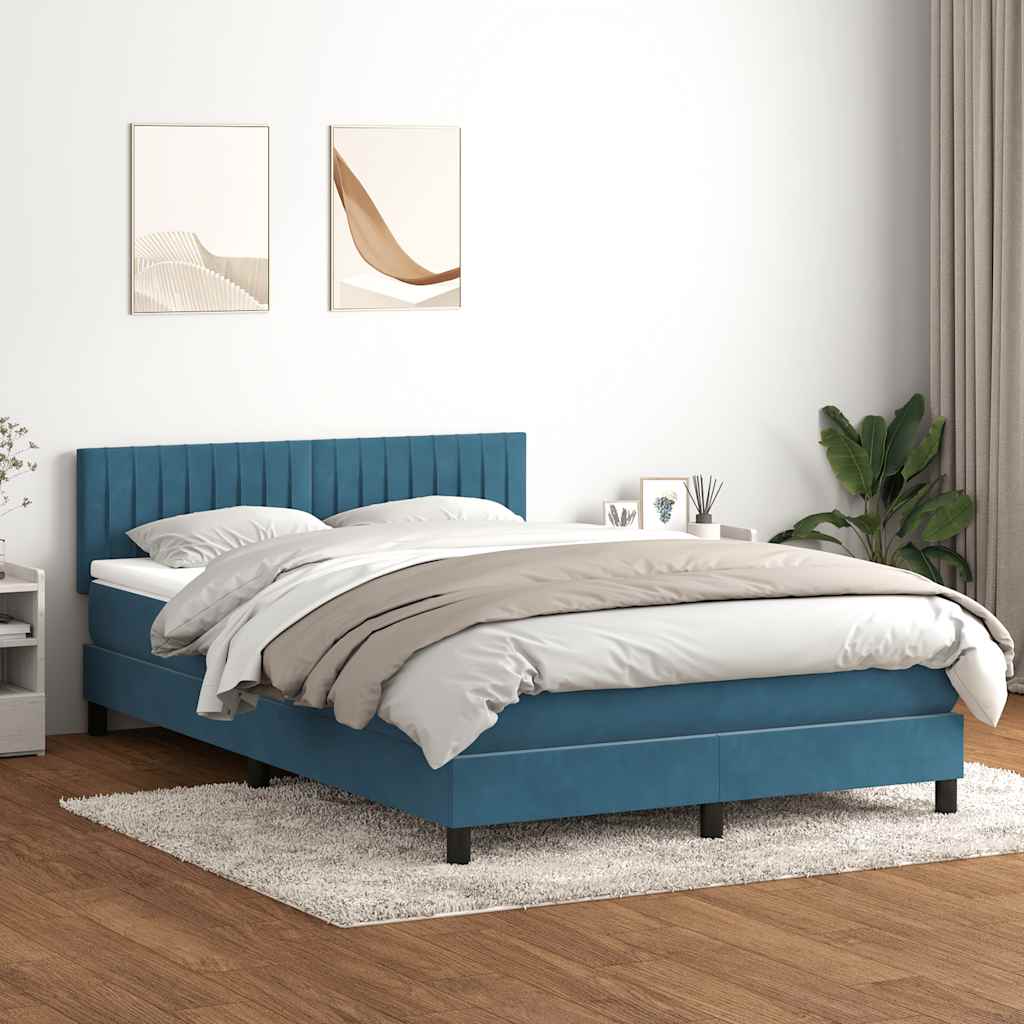 Boxspring met matras fluweel donkerblauw 140x220 cm