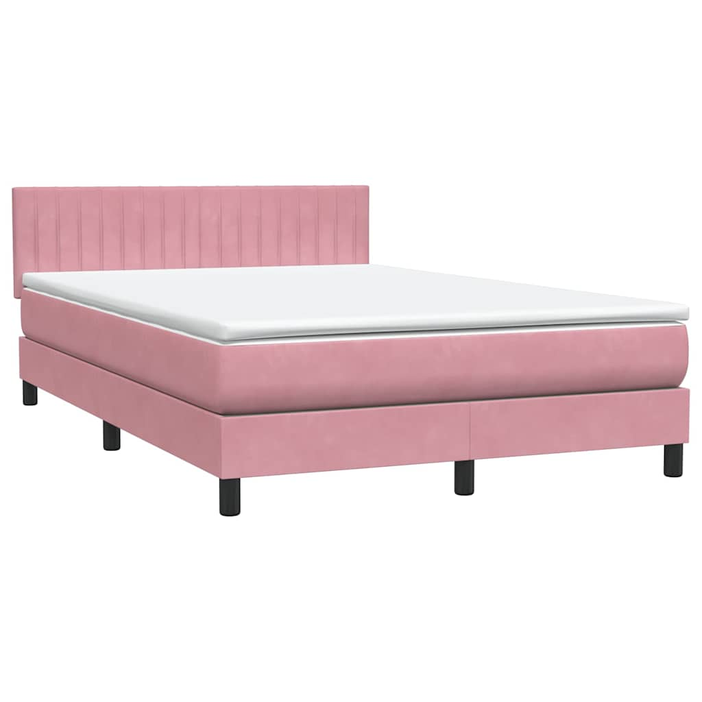 Boxspring met matras fluweel roze 140x220 cm