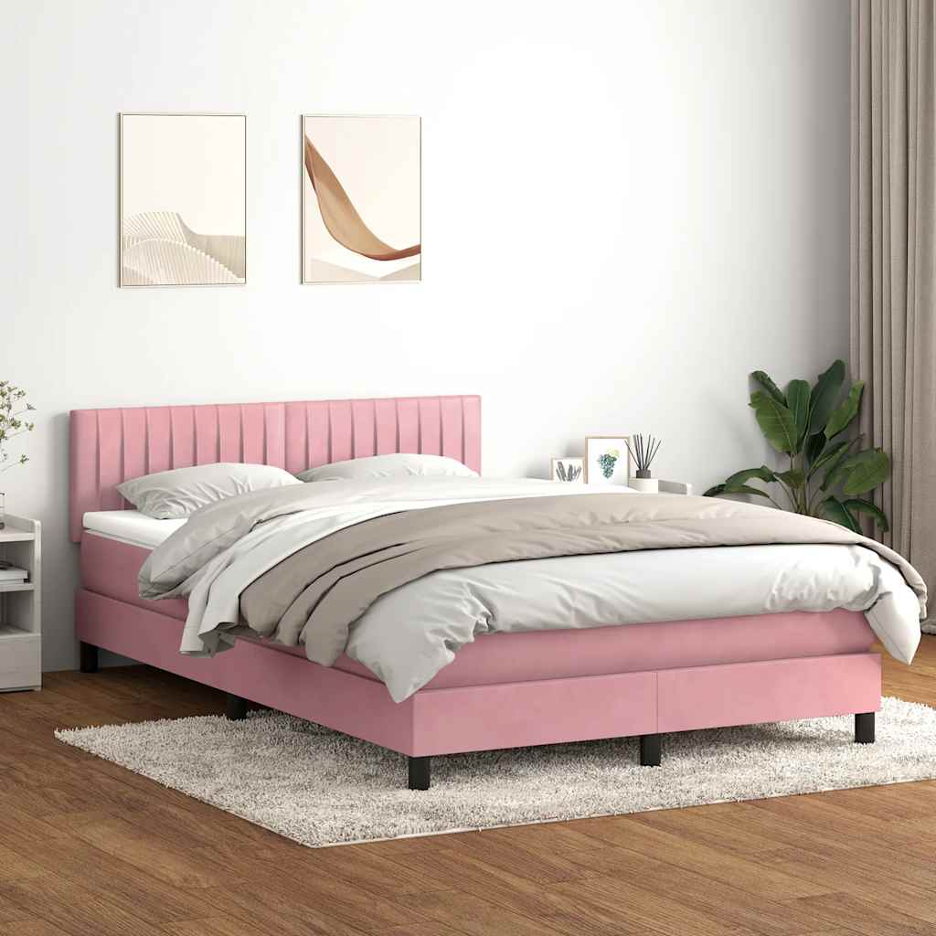 Boxspring met matras fluweel roze 140x220 cm