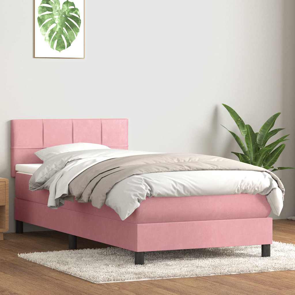 Boxspring met matras fluweel roze 90x220 cm