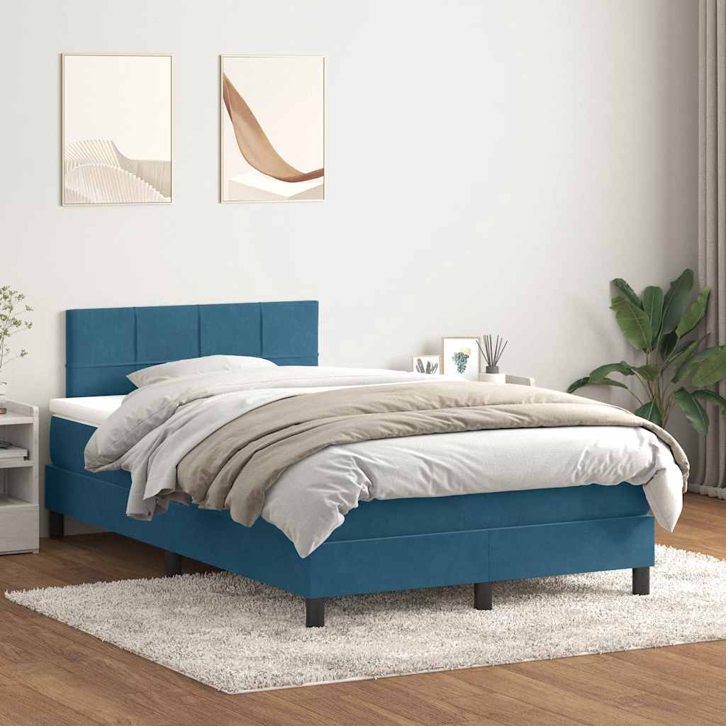 Boxspring met matras fluweel donkerblauw 120x220 cm