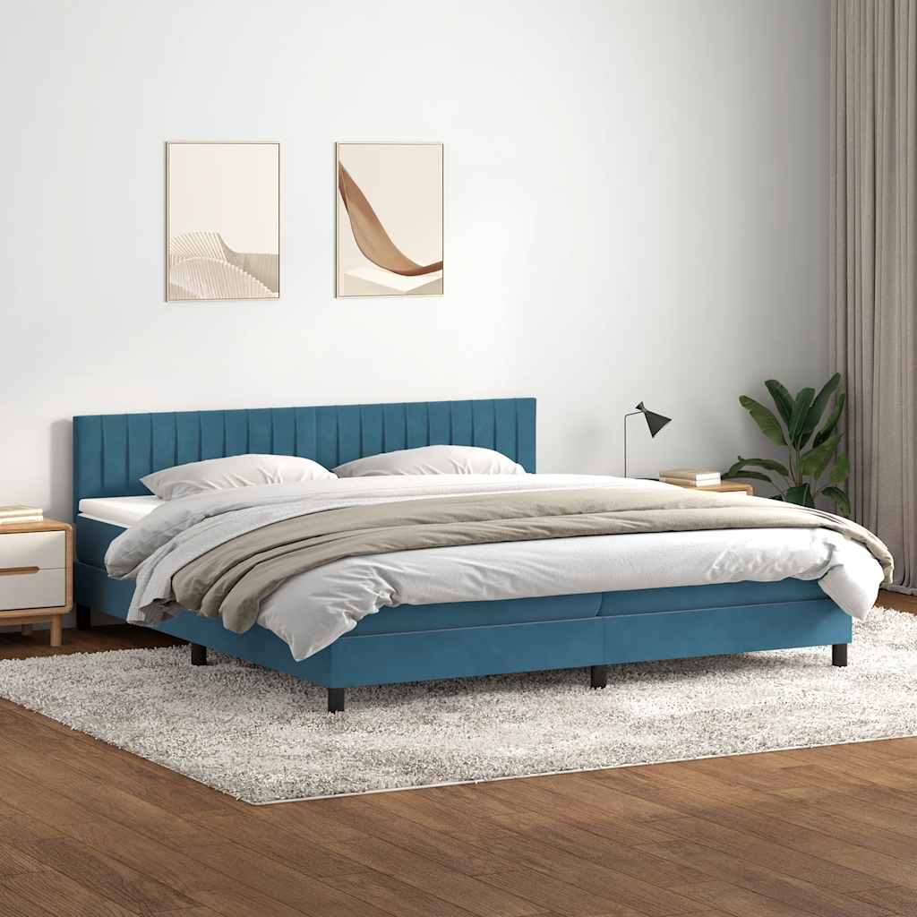 Boxspring met matras fluweel donkerblauw 200x210 cm