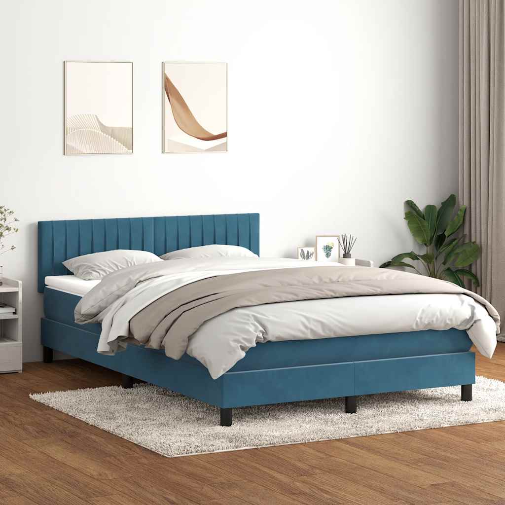 Boxspring met matras fluweel donkerblauw 160x220 cm