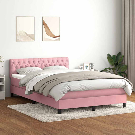 Boxspring met matras fluweel roze 140x210 cm