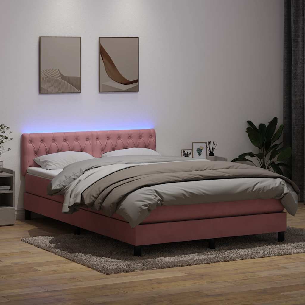 Boxspring met matras fluweel roze 160x210 cm