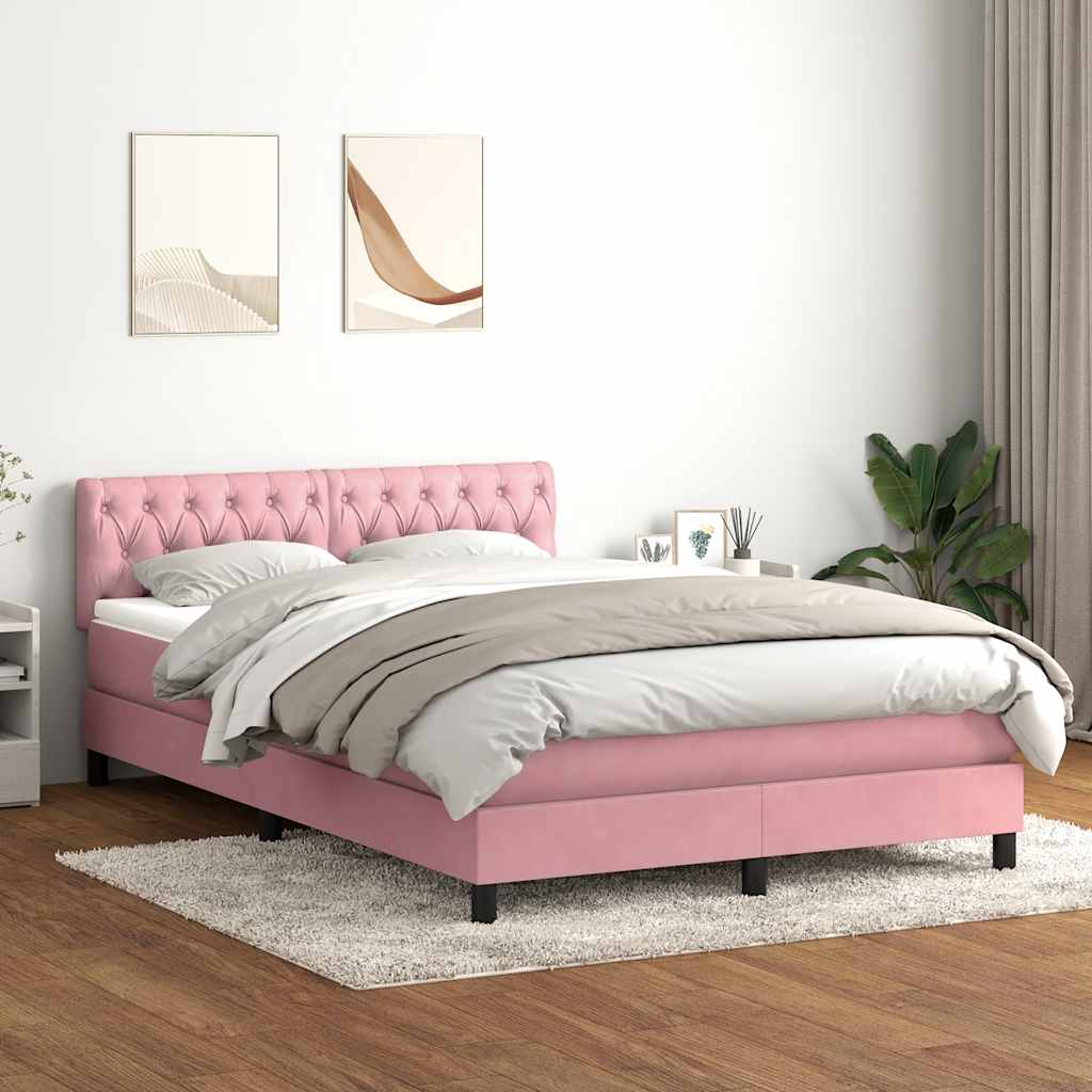 Boxspring met matras fluweel roze 160x210 cm