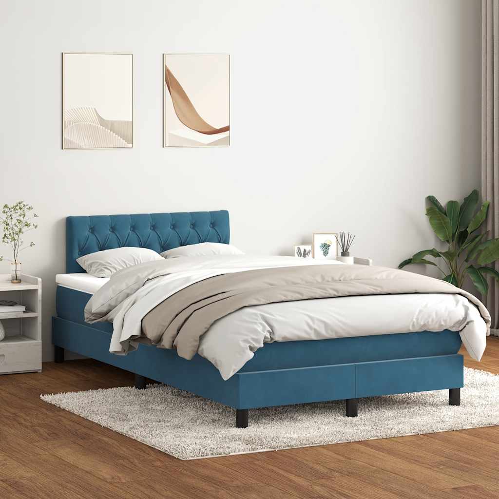 Boxspring met matras fluweel donkerblauw 120x220 cm