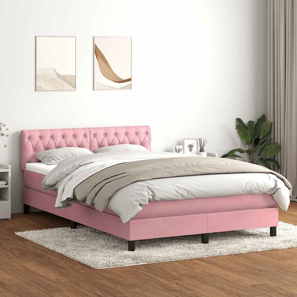 Boxspring met matras fluweel roze 160x220 cm