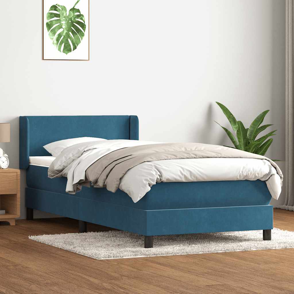 Boxspring met matras fluweel donkerblauw 90x220 cm