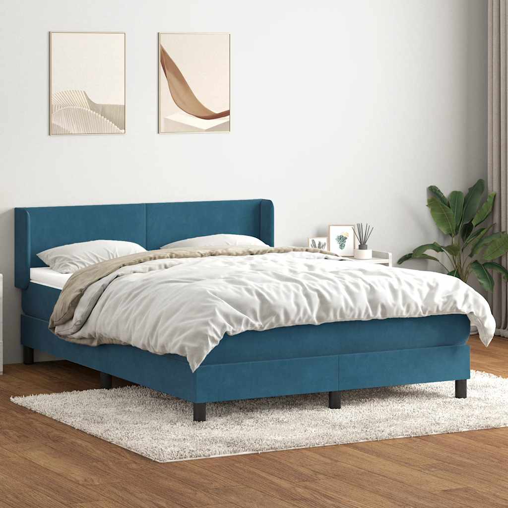 Boxspring met matras fluweel donkerblauw 140x220 cm