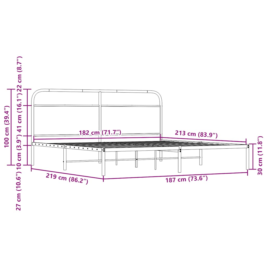 Bedframe zonder matras metaal bruin eikenkleur 183x213 cm