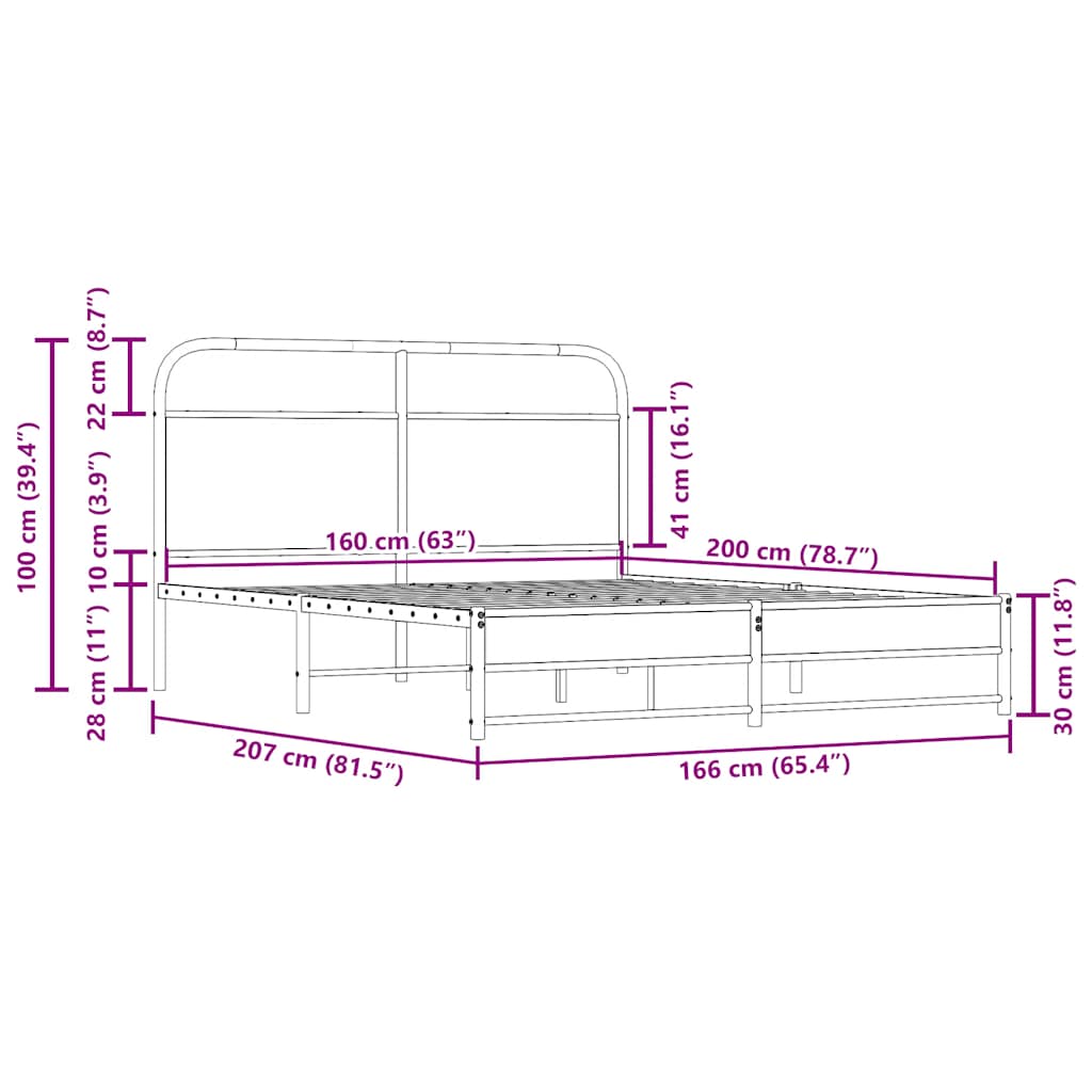 Bedframe zonder matras metaal gerookt eikenkleurig 160x200 cm