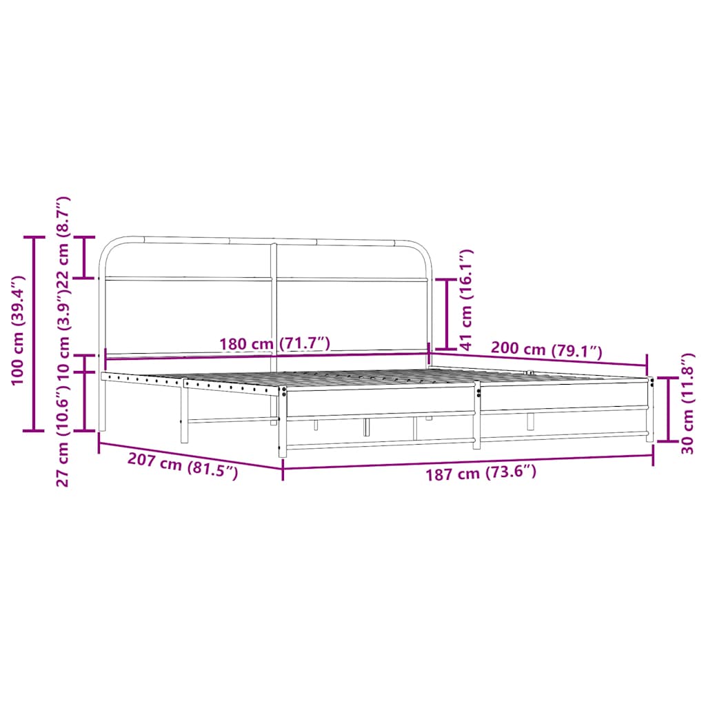 Bedframe zonder matras metaal gerookt eikenkleurig 180x200 cm