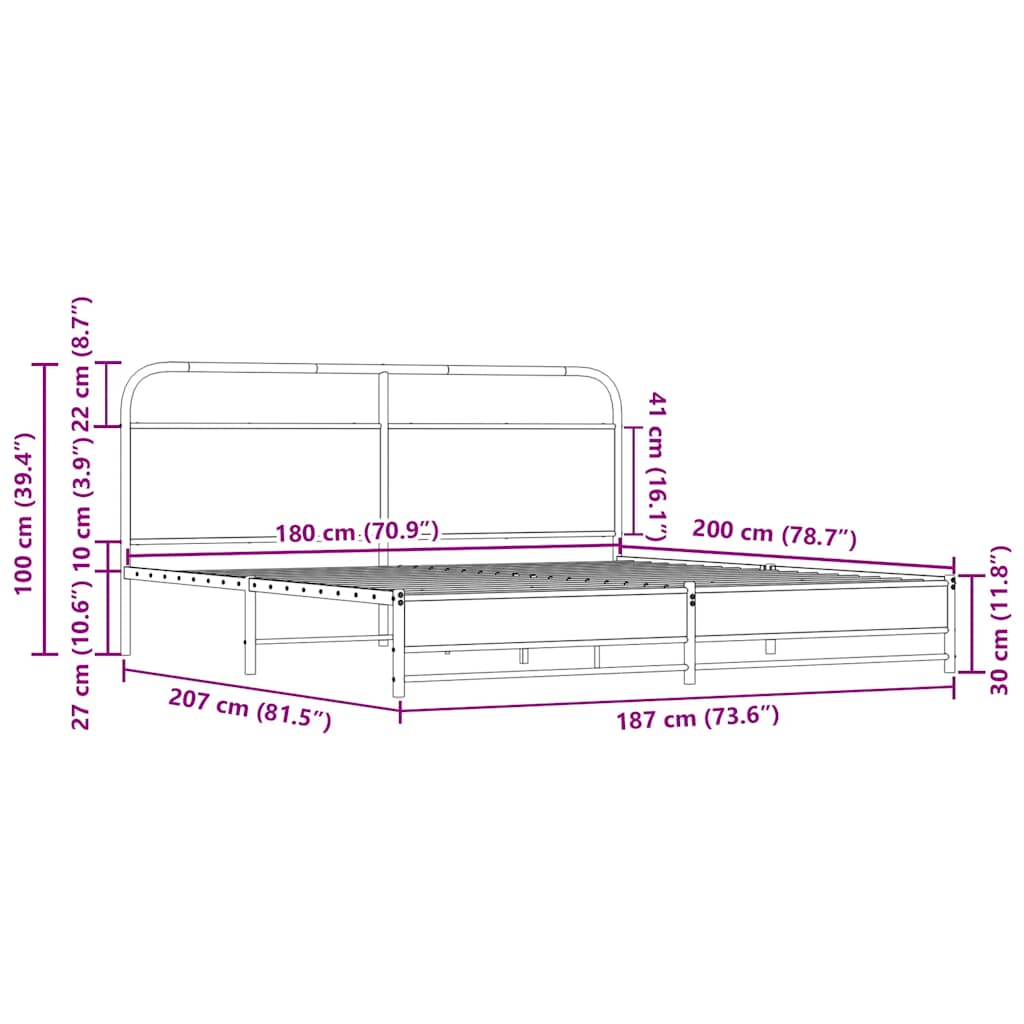 Bedframe zonder matras metaal sonoma eikenkleurig 180x200 cm