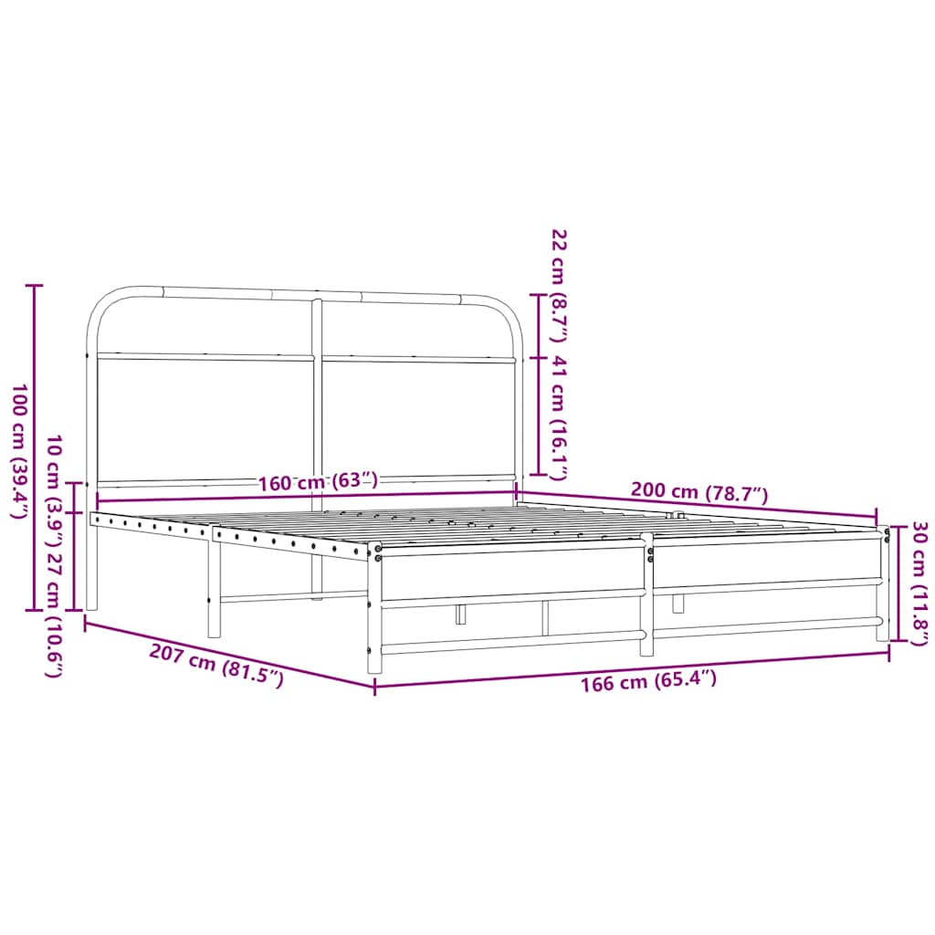 Bedframe zonder matras metaal bruin eikenkleurig 160x200 cm