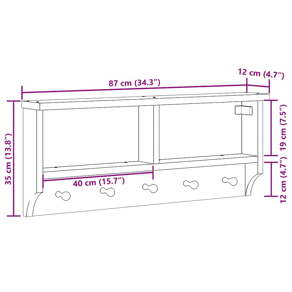 Wandkapstok SANDNES wit 87x12x35 cm massief grenenhout