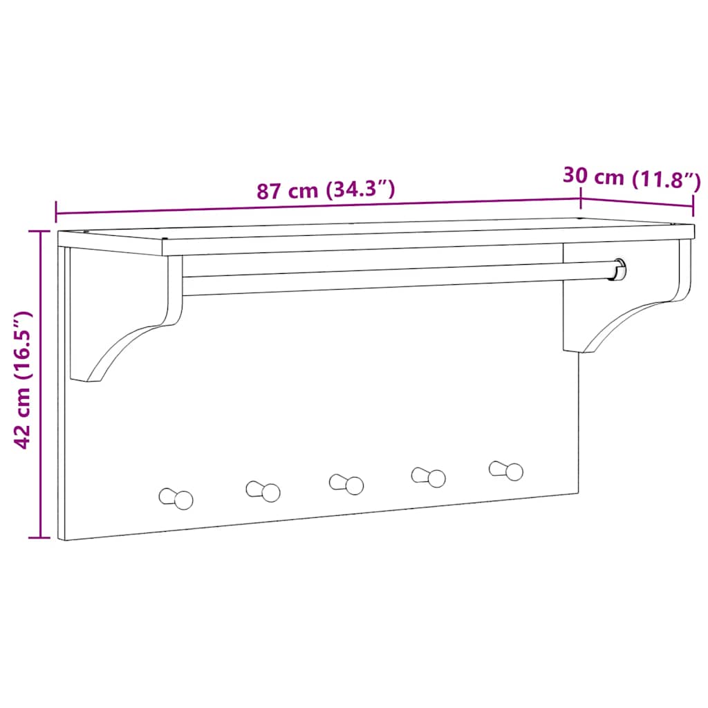 Wandkapstok SANDNES wit 87x30x42 cm massief grenenhout