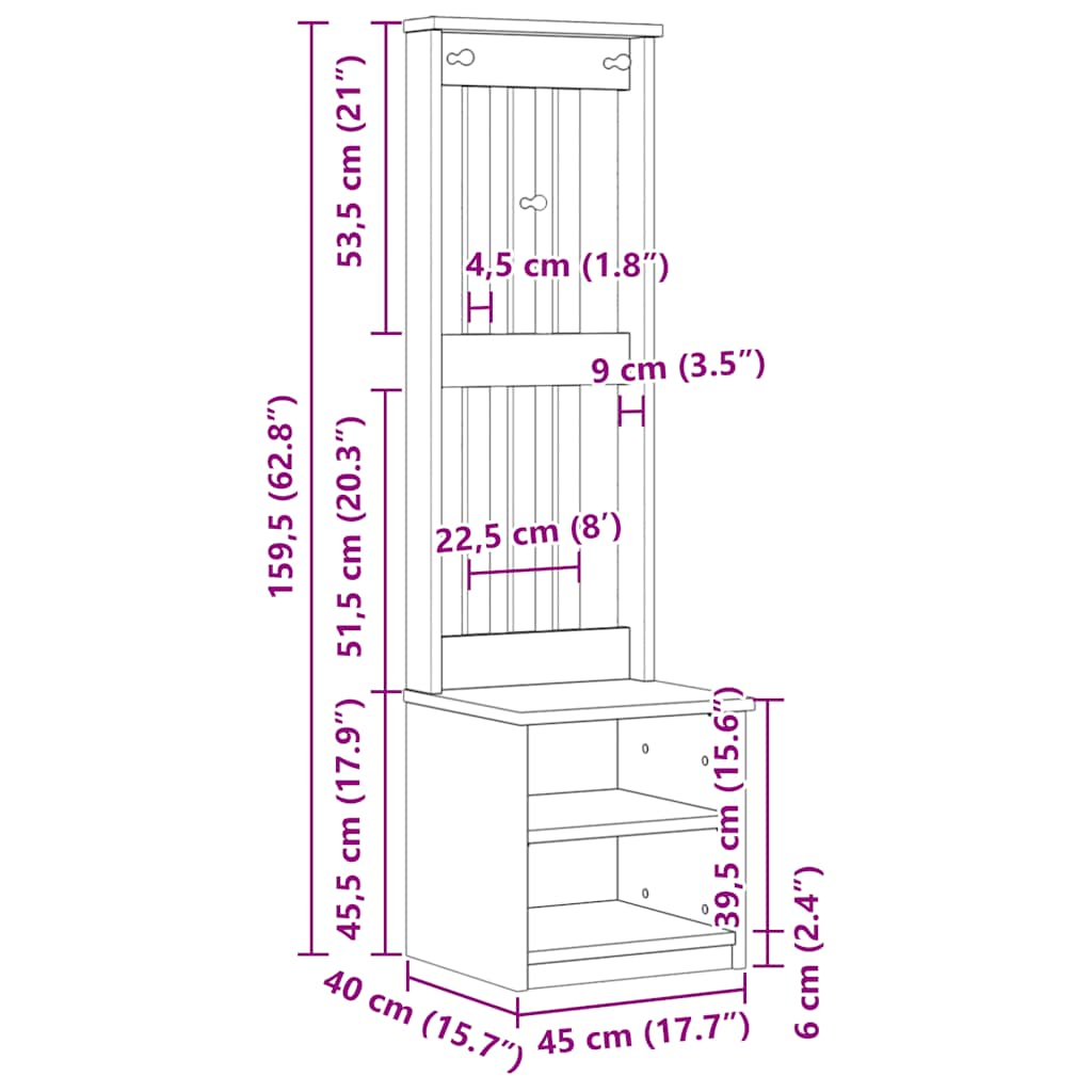 Halboom SANDENS 45x40x159,5 cm massief grenenhout