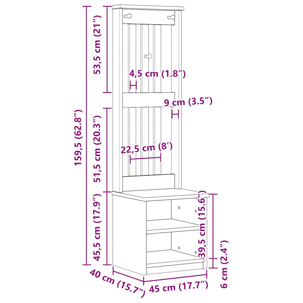 Halboom SANDENS wit 45x40x159,5 cm massief grenenhout