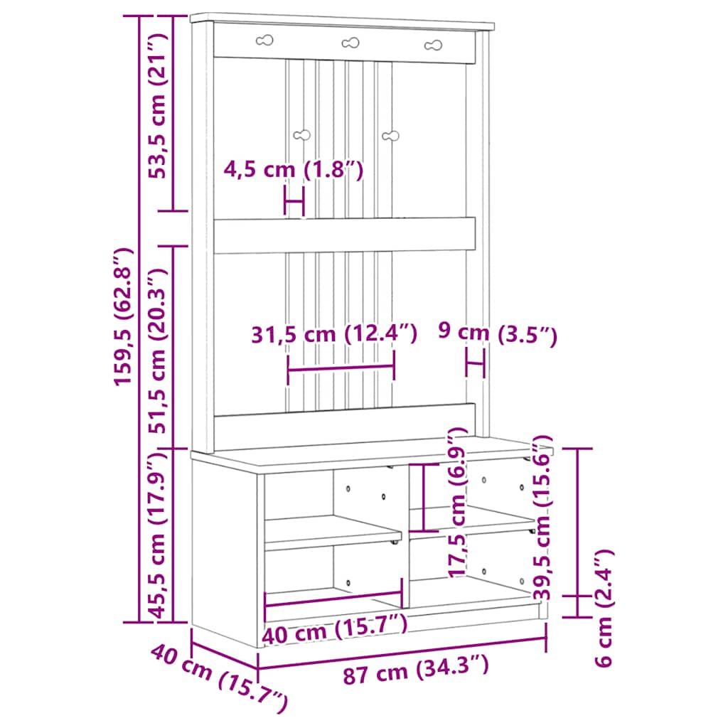 Halboom SANDENS 87x40x159,5 cm massief grenenhout