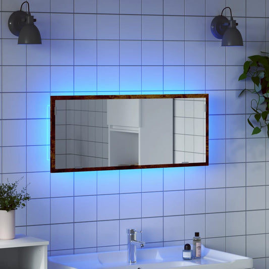 Badkamerspiegel met LED 100x8,5x37cm bewerkt hout gerookt eiken