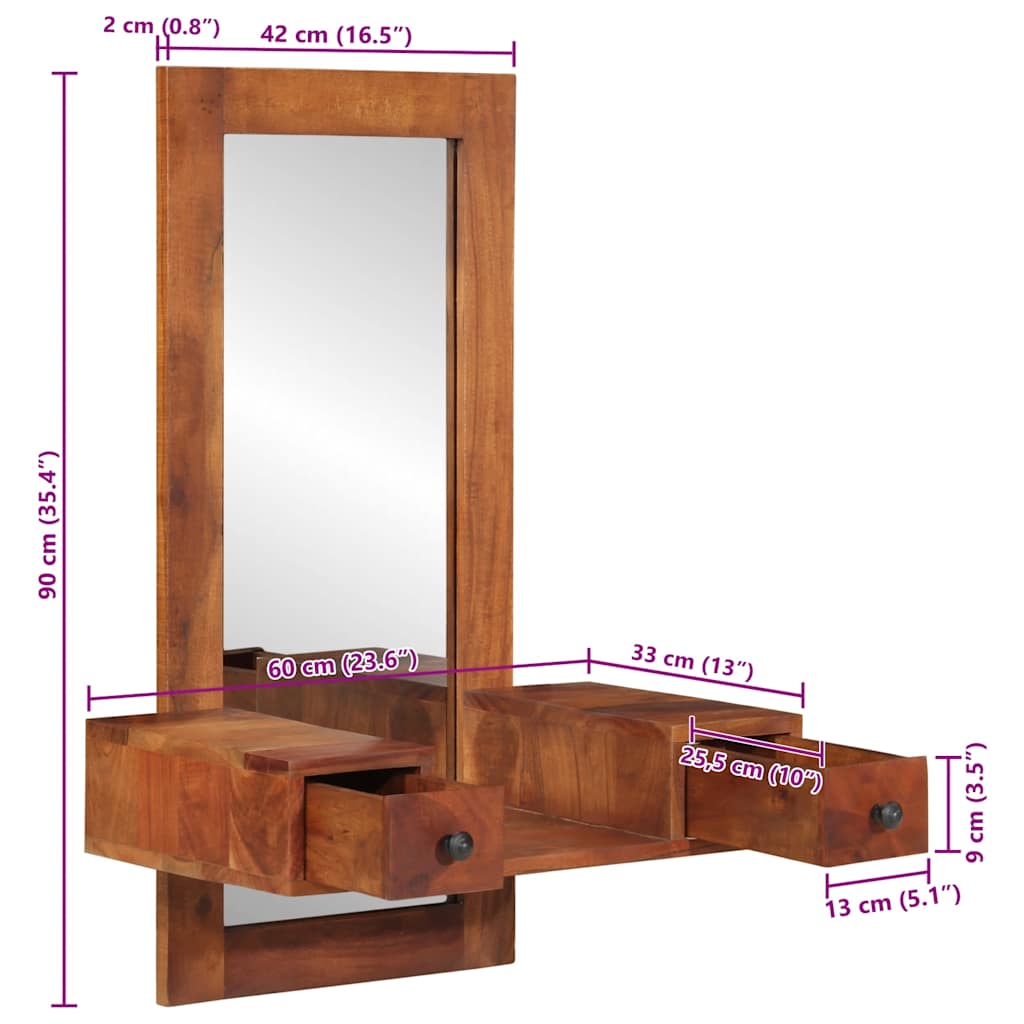 Wandspiegel met lades 60x33x90 cm massief acaciahout