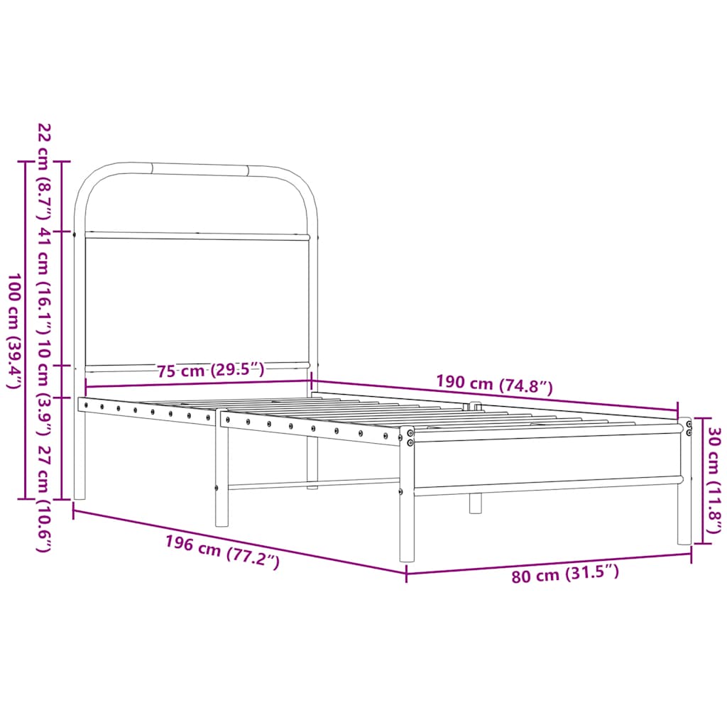 Bedframe zonder matras bewerkt hout bruin eikenkleur 75x190 cm