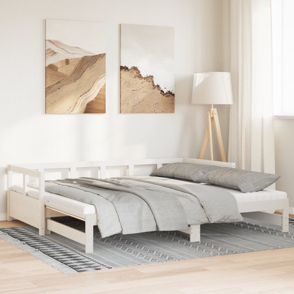 Slaapbank met onderschuifbed en matras 90x190 cm grenenhout wit Bedden & bedframes | Creëer jouw Trendy Thuis | Gratis bezorgd & Retour | Trendy.nl