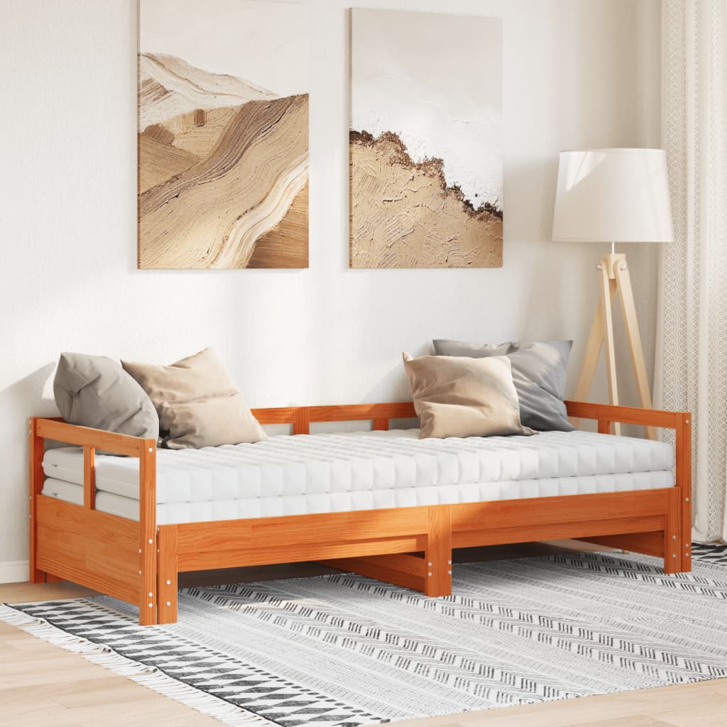 Slaapbank onderschuifbed matras 90x190 cm grenenhout wasbruin Bedden & bedframes | Creëer jouw Trendy Thuis | Gratis bezorgd & Retour | Trendy.nl