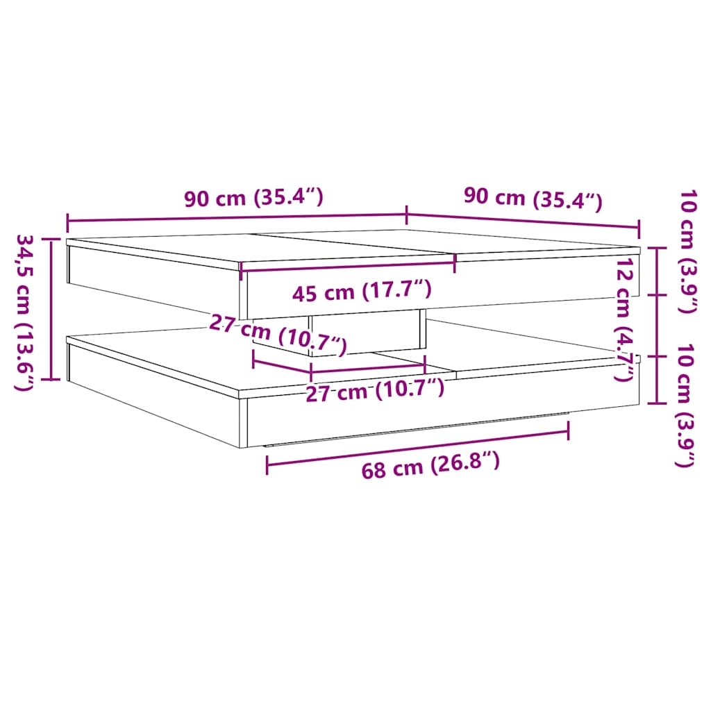 Salontafel 360 graden draaibaar 90x90x34,5 cm wit