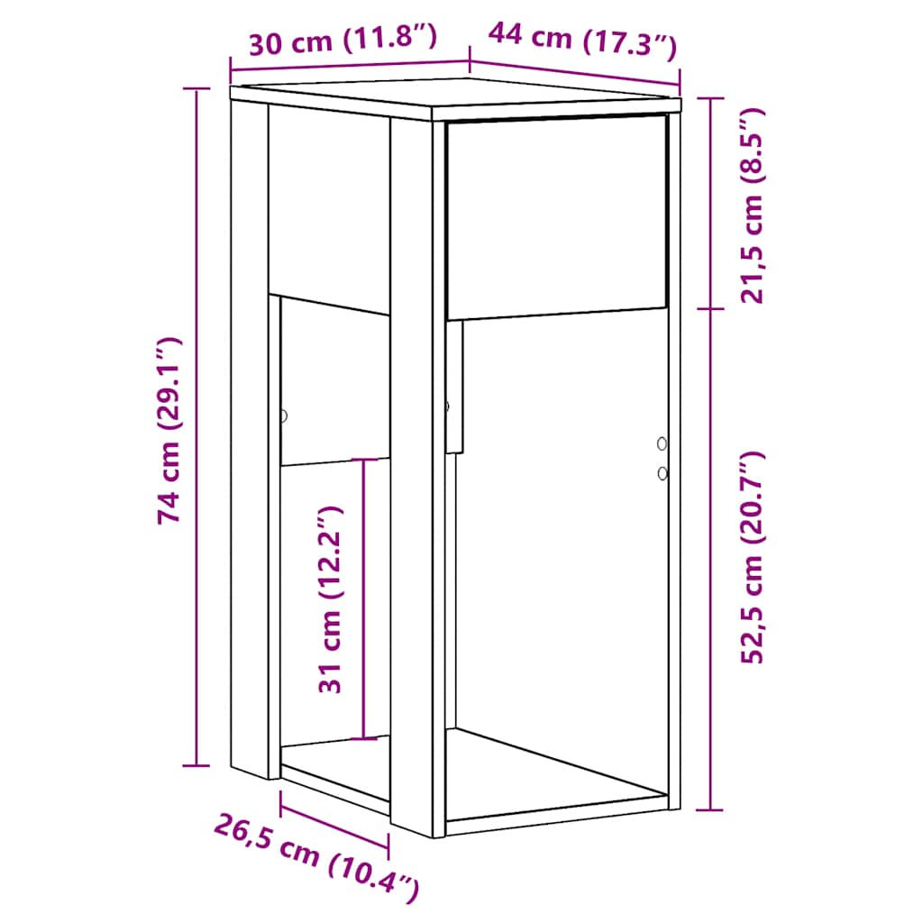 Computertorenstandaard met lade 30x44x74 cm wit