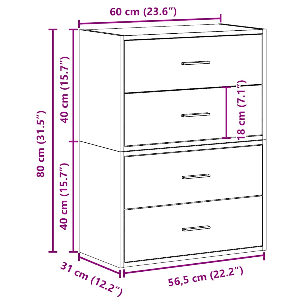 Kasten met 2 lades 2 st 60x31x40 cm bewerkt hout betongrijs