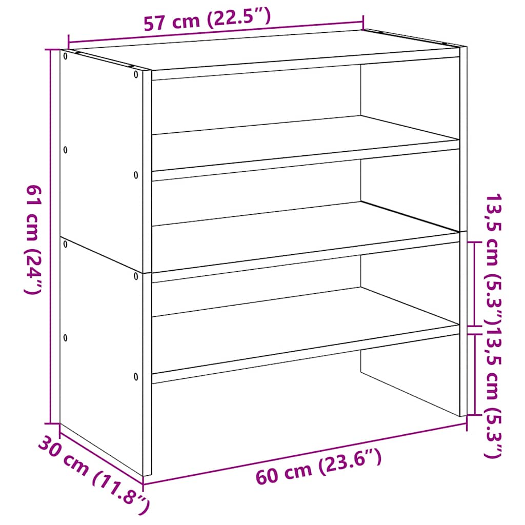 Schoenenrekken 2 st stapelbaar 60x30x30,5 cm wit