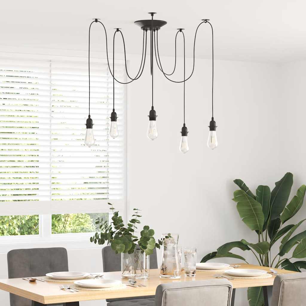 Hanglamp met 5 lamphouders E27 metaal zwart