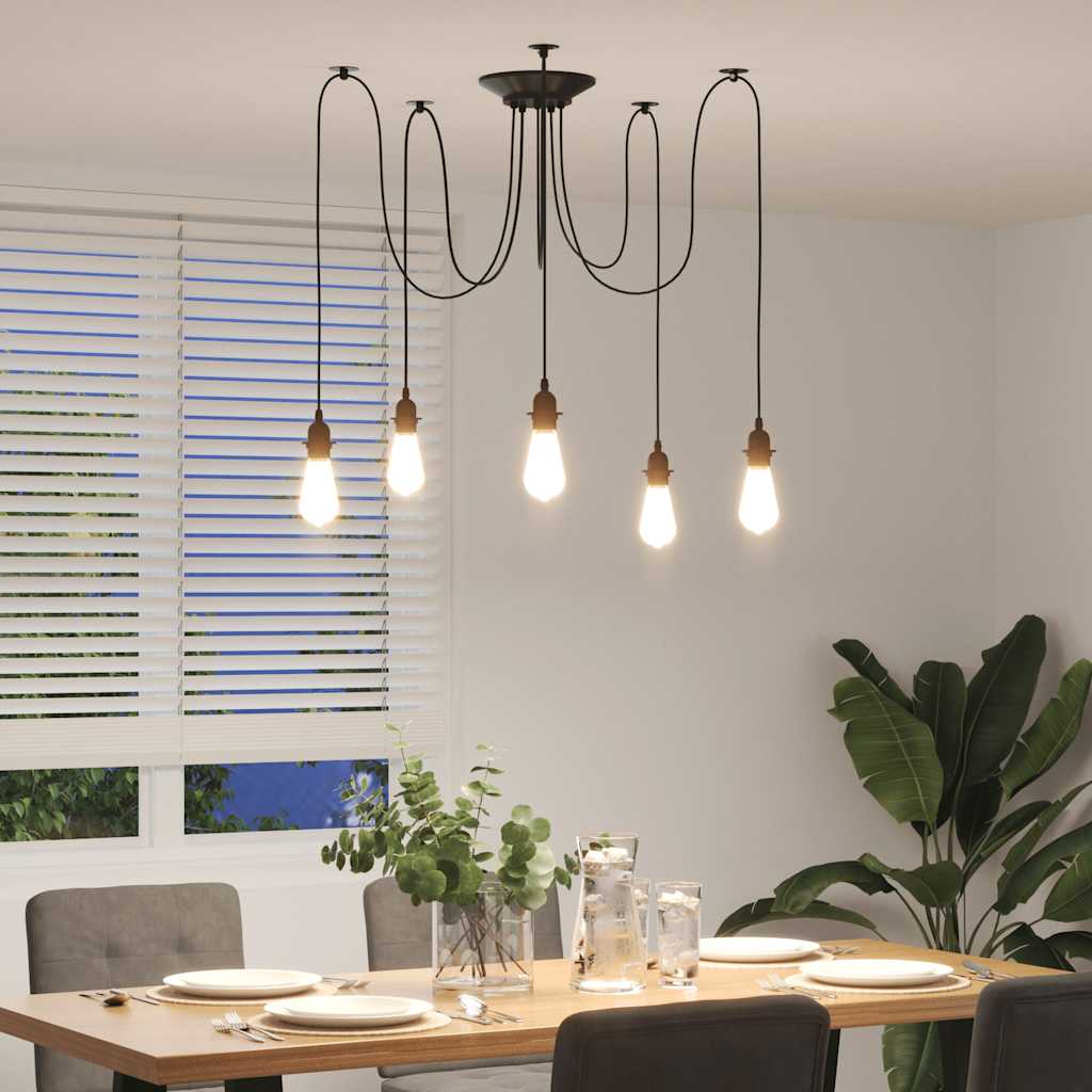 Hanglamp met 5 lamphouders E27 metaal zwart