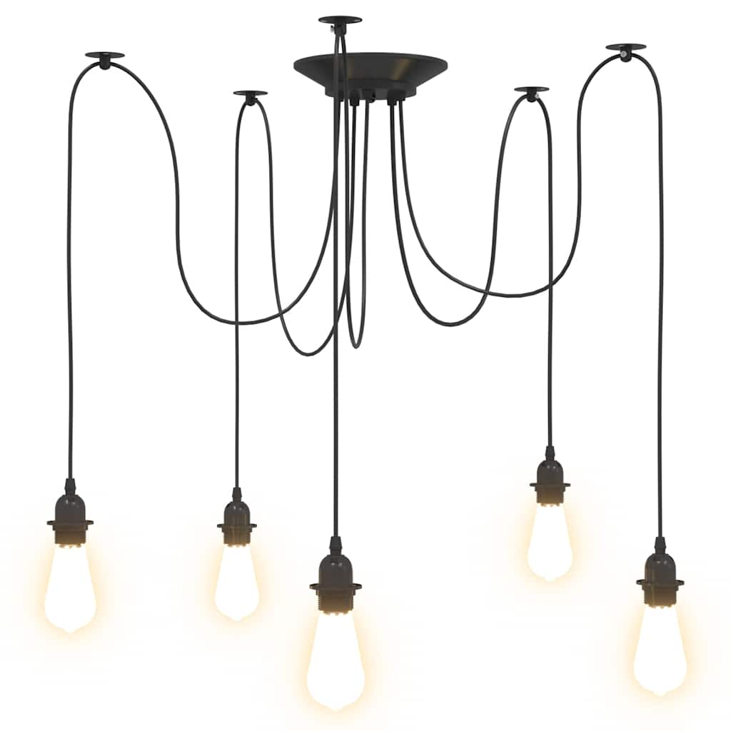 Hanglamp met 5 lamphouders E27 metaal zwart