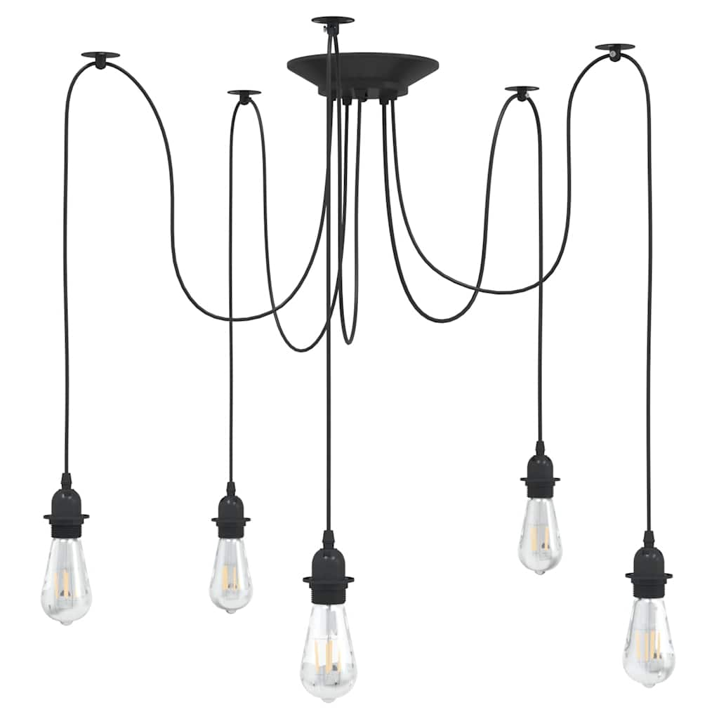 Hanglamp met 5 lamphouders E27 metaal zwart