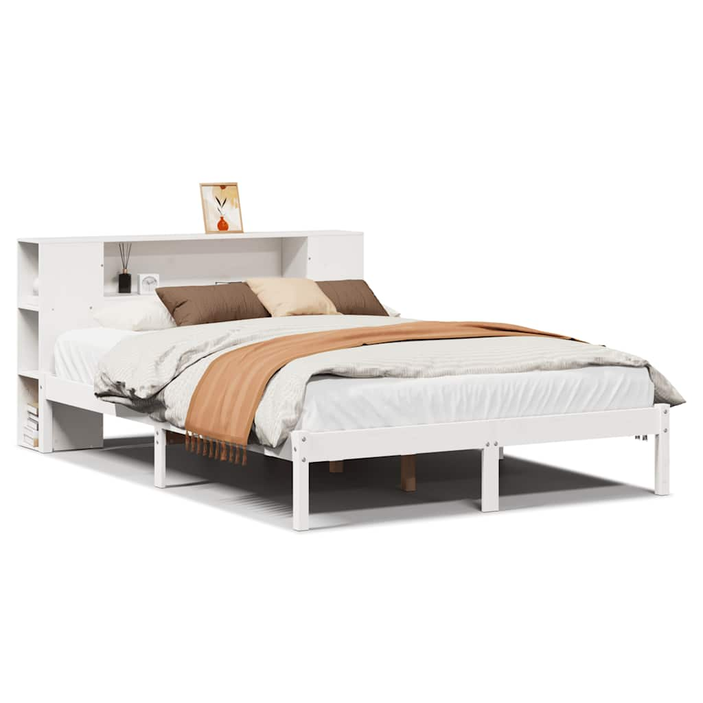 Bed met boekenkast zonder matras grenenhout wit 135x190 cm