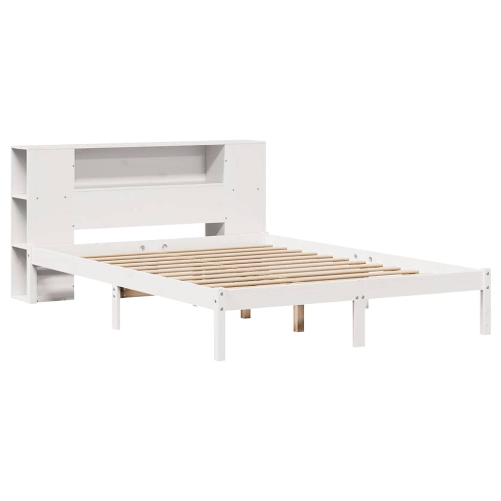 Bed met boekenkast zonder matras grenenhout wit 135x190 cm