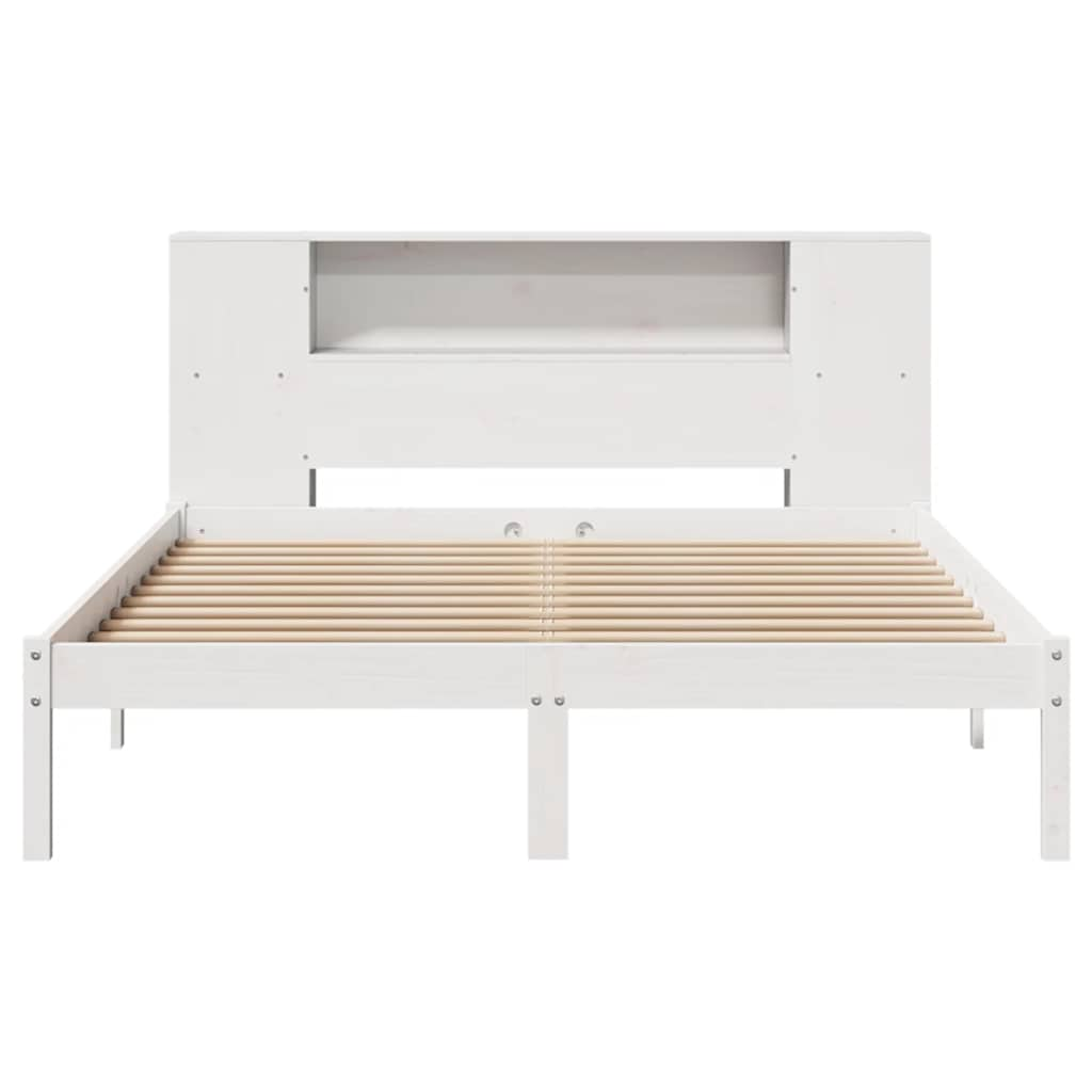 Bed met boekenkast zonder matras grenenhout wit 135x190 cm