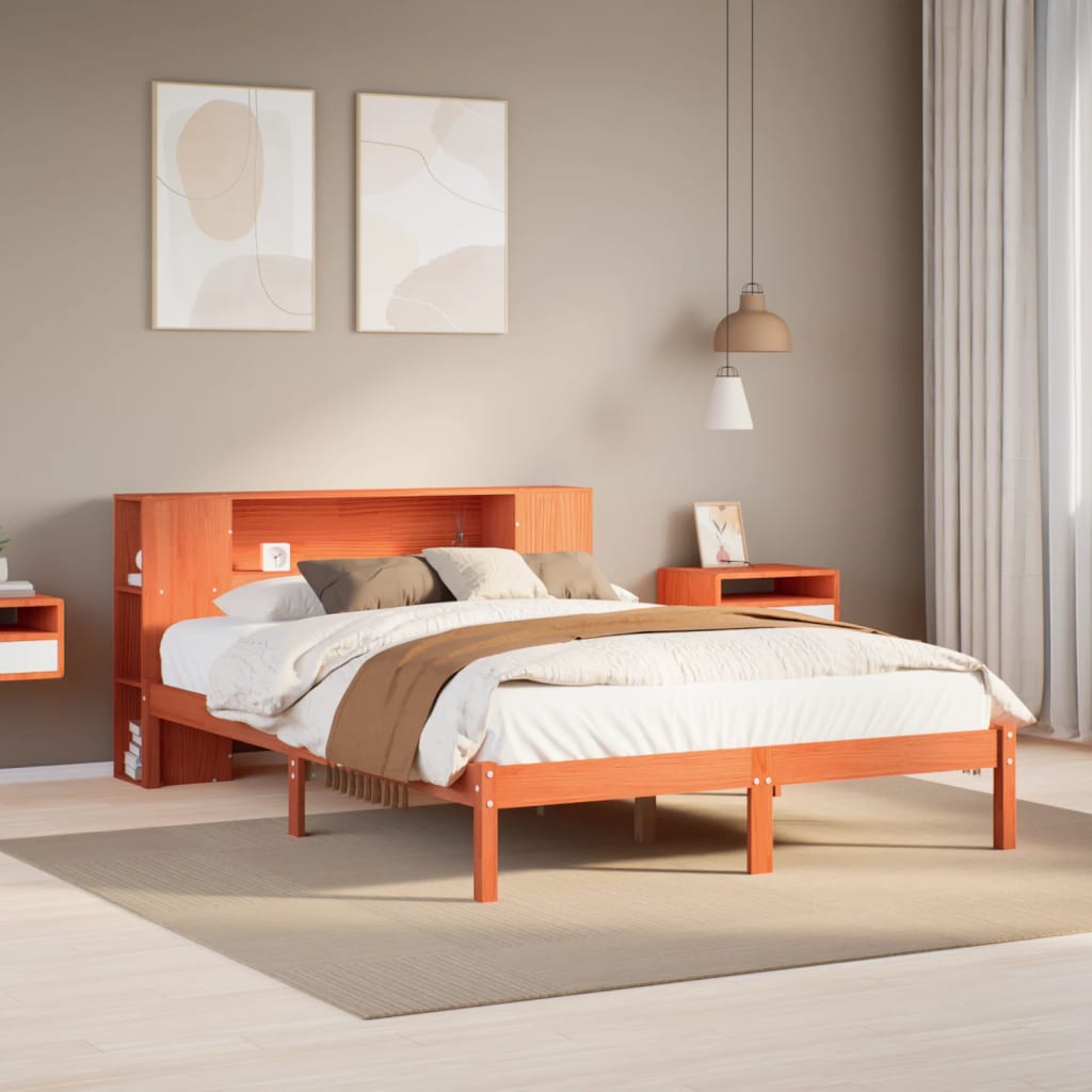 Bed met boekenkast zonder matras grenenhout wasbruin 150x200 cm Bedden & bedframes | Creëer jouw Trendy Thuis | Gratis bezorgd & Retour | Trendy.nl