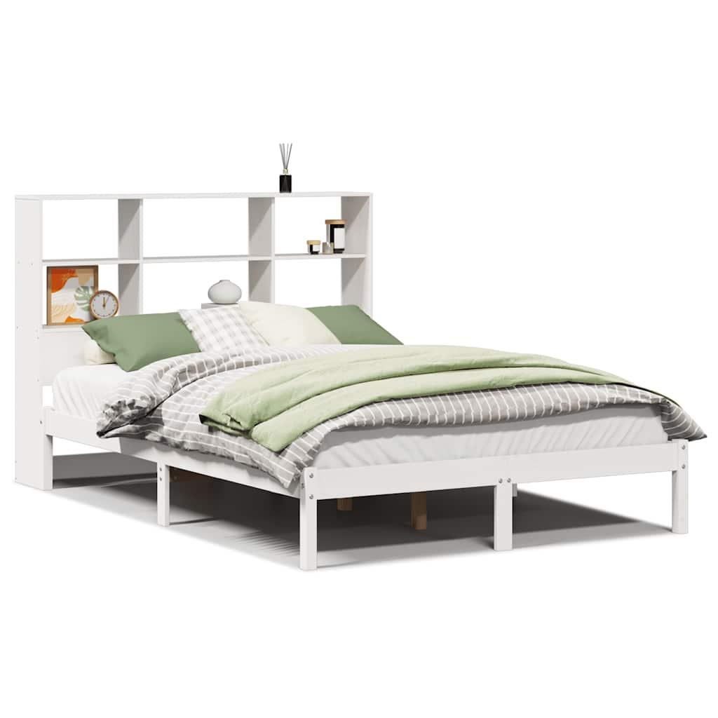 Bed met boekenkast zonder matras grenenhout wit 135x190 cm