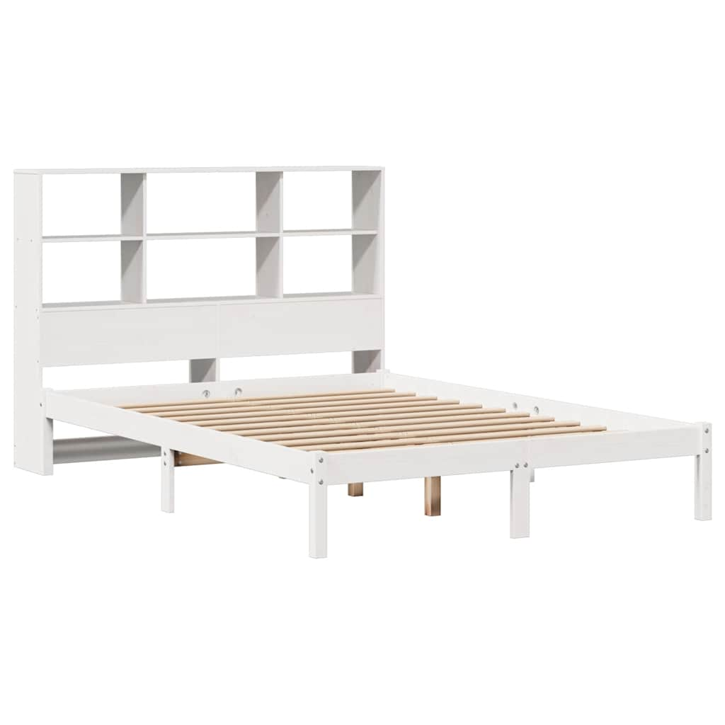 Bed met boekenkast zonder matras grenenhout wit 135x190 cm